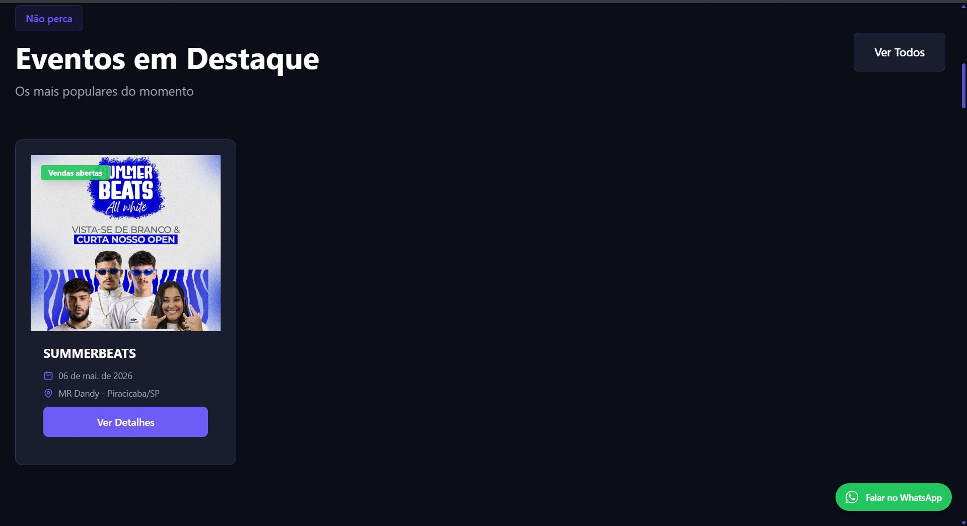 Página de evento OzIngressos