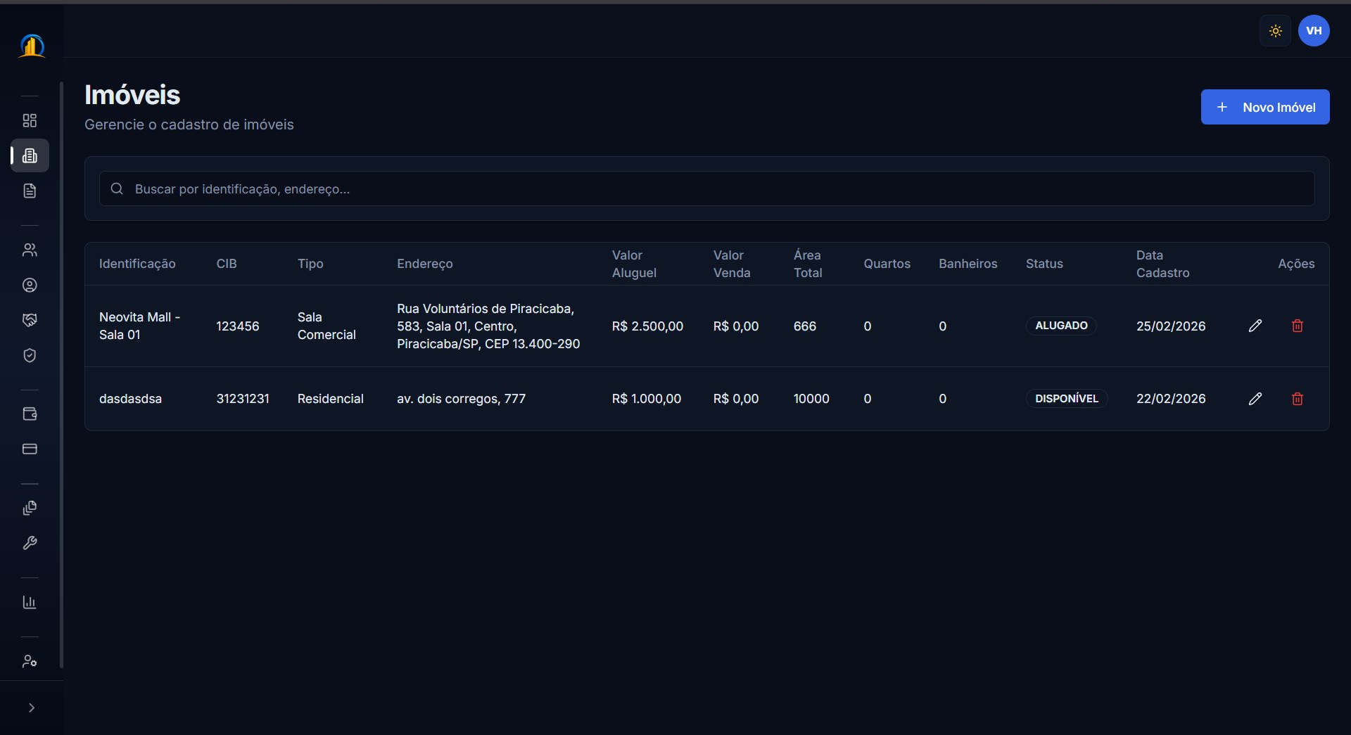 Listagem de imóveis